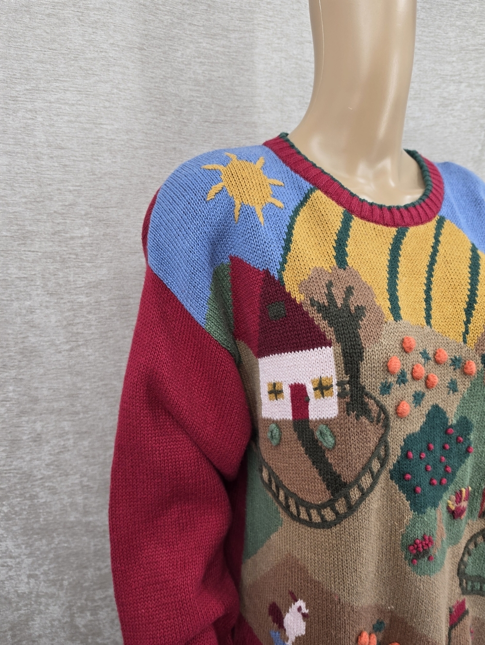 Lucia Vintage Farm Orchard 2D Knit Crewneck Sweater Novelty Fall - Picture 3 of 14